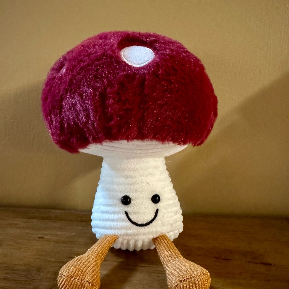 Red and White Stuffed Mushroom Toy